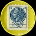 Timbre-monnaie de 200 lires sous capsule plastique jaune anonyme - Italie - timbre