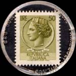 Timbre-monnaie de 50 lires sur fond bleu-noir - Aronne - sanitari - dietetici - S.Martino in Rio - Italie - revers