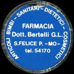 Timbre-monnaie de 130 lire sur fond rouge - Farmacia Dott. Bertelli G.L. - S.Felice P. - MO - tel. 54170 - Articoli Bambi - Sanitari - Dietetici - Cosmetici - Italie - avers