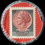 Timbre-monnaie de 130 lire sur fond rouge - Farmacia Dott. Bertelli G.L. - S.Felice P. - MO - tel. 54170 - Articoli Bambi - Sanitari - Dietetici - Cosmetici - Italie - revers