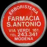 Timbre-monnaie de 100 lires sur fond noir - Erboristeria - Farmacia S. Antonio - Via Verdi 161 - Tel.243.341 - Modena - Italie - avers