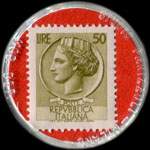 Timbre-monnaie de 50 lires sur fond rouge - Fontana gruppo ceramiche S.p.a. - Via Emilia Ovest 67/C - 42048 Rubiera - Italie - revers