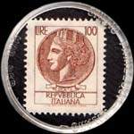 Timbre-monnaie de 100 lires sur fond noir - Fontana gruppo ceramiche S.p.a. - Via Emilia Ovest 67/C - 42048 Rubiera - Italie - revers