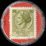 Timbre-monnaie Foto Martino - gelateria cream garden - Sassuolo - 50 lire sur fond rouge - capsule plastique - Italie - revers