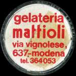 Timbre-monnaie de 100 lires sur fond noir - Gelateria Mattioli - Via Vignolese 637 - Modena - tel. 364053 - Italie - avers