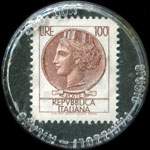 Timbre-monnaie Gelateria Mattioli - Via Vignolese 637 - Modena - tel. 364053 - 100 lires sur fond noir - Italie - avers