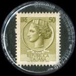 Timbre-monnaie Giell Pubblicita' Per questa pubblicita' interpellateci al 634741 di Napoli - 50 lire sur fond noir - capsule plastique - Italie - revers