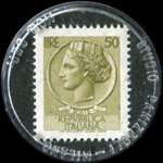 Timbre-monnaie de 50 lire sur fond noir - Gioielleria E. Leardini Cattolica-FO - Concessionario Bulowa - Italie - revers
