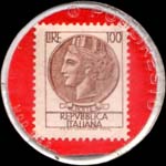 Timbre-monnaie de 100 lires sur fond rouge - Libreria Universitaria - Italie - revers