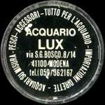 Timbre-monnaie de 100 lires sur fond rouge - Acquario Lux - via S.G.Bosco.8/14 - 41100 Modena - Italie - avers