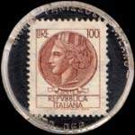 Timbre-monnaie de 100 lires sur fond noir - Acquario Lux - via S.G.Bosco.8/14 - 41100 Modena - Italie - revers