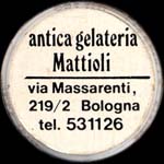 Timbre-monnaie de 100 lires sur fond noir - antica gelateria Mattioli  - via Massarenti, 219/2 Bologna - Italie - avers