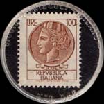Timbre-monnaie de 100 lires sur fond noir - antica gelateria Mattioli  - via Massarenti, 219/2 Bologna - Italie - revers