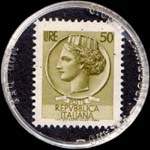 Timbre-monnaie de 50 lires sur fond noir - MCC - Magazzini catene cuscinetti - Italie - revers