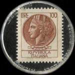 Timbre-monnaie de 100 lires sur fond noir - MCC - Magazzini catene cuscinetti - Italie - revers