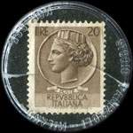 Timbre-monnaie porcellane - cristallerie - articoli da regalo - MEC - Via Trento Trieste, 9 - Via Emilia Est, 16 - 21100 Modena - Tel. 222135 - 20 lire sur fond noir - Italie - avers