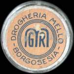 Timbre-monnaie de 20 lires sur fond blanc - Drogheria Mello (jaune) - Borgosesia - Italie - avers