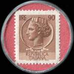 Timbre-monnaie de 90 lires sur fond rose - Drogheria Mello (blanc) - Borgosesia - Italie - revers