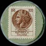 Timbre-monnaie de 100 lires sur fond vert - Drogheria Mello (bleu) - Borgosesia - Italie - revers
