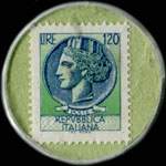 Timbre-monnaie de 120 lires sur fond vert - Drogheria Mello (rose) - Borgosesia - Italie - revers