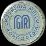 Timbre-monnaie de 180 lires sur fond vert - Drogheria Mello (bleu-gris) - Borgosesia - Italie - avers