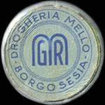 Timbre-monnaie de 180 lire sur fond vert - Drogheria Mello (bleu-gris) - Borgosesia - Italie - avers