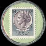 Timbre-monnaie de 180 lires sur fond vert - Drogheria Mello (rose) - Borgosesia - Italie - revers