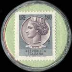 Timbre-monnaie de 180 lire sur fond vert - Drogheria Mello (rose) - Borgosesia - Italie - revers