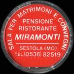 Timbre-monnaie de 100 lires sur fond noir - Pensione ristorante Miramonti - Sestola - Italie - avers