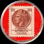 Timbre-monnaie de 100 lires sur fond rouge - Pensione ristorante Miramonti - Sestola - Italie - revers