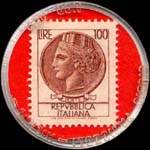 Timbre-monnaie de 100 lire sur fond rouge - Pensione ristorante Miramonti - Sestola - Italie - revers