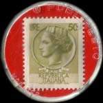 Timbre-monnaie de 50 lire sur fond rouge - Moquette Supermarket Panda - Italie - revers