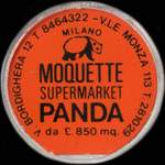 Timbre-monnaie de 100 lires sur fond rouge - Moquette Supermarket Panda - Italie - avers