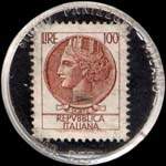 Timbre-monnaie de 100 lires sur fond noir - Depurazione Acque - RCA Di Barchi A. - via Malniusi.86 - Italie - revers