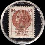 Timbre-monnaie de 100 lire sur fond noir - Depurazione Acque - RCA Di Barchi A. - via Malniusi.86 - Italie - revers