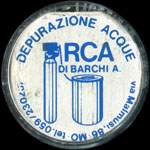 Timbre-monnaie de 100 lires sur fond rouge - Depurazione Acque - RCA Di Barchi A. - via Malniusi.86 - Italie - avers