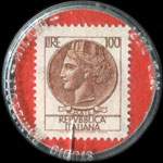 Timbre-monnaie de 100 lire sur fond rouge - Depurazione Acque - RCA Di Barchi A. - via Malniusi.86 - Italie - revers