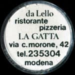 Timbre-monnaie Pda Lello ristorante pizzeria La Gatta - via C.Morone, 42 - tel. 235304 Modena  - 50 lire sur fond noir - Italie - avers