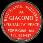 Timbre-monnaie Ristorante Pizzeria da Giacomo - 100 lire sur fond noir - capsule plastique - Italie - avers