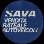 Timbre-monnaie de 35 lires sur fond bleu - Sava - Vendita Rateale Autoveicoli - Type 2: texte blanc - Italie - avers