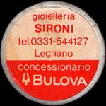 Timbre-monnaie de 100 lires sur fond noir - Gioielleria Sironi - tel.0331-544127 - Legnano - concessionario Bulova - Italie - avers