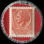Timbre-monnaie D. Tonelli - Concessionario Bulowa - Torino - 10 lire sur fond rouge - capsule plastique - Italie - revers