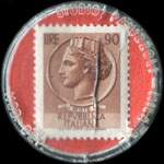 Timbre-monnaie Elettrodomestici - TV Color - Nastroteca - Vandelli G. - Via Palestro. 10 - Tel. 243589 - V. Le Trento - Trieste. 6/1 - Tel. 216121 - Modena - 90 lire sur fond rouge - capsule plastique - Italie - revers