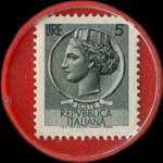 Timbre-monnaie de 5 lire sur fond rouge - Yogurt Yomo - Saepes Milano - Italie - revers