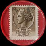 Timbre-monnaie de 20 lire sur fond rouge - Yogurt Yomo - Saepes Milano - Italie - revers