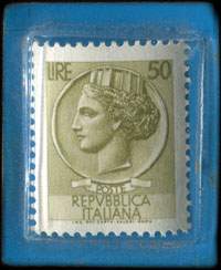 Timbre-monnaie 50 lire avec protection plastique sur carton bleu - Italie - face