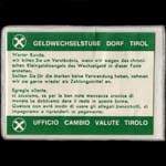 Timbre-monnaie 200 lires sous pochette blanche - Geldwechselstube Dorf Tirol - Italie - avers