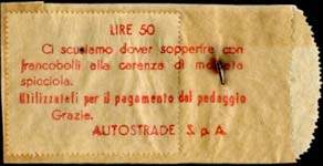Timbre-monnaie 50 lire sous aachet plastique imprimé - Autostrade - Type 1b - Italie - face