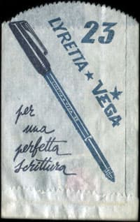 Timbre-monnaie Lyretta - Vega - 23 - per una perfetta scrittura - penna a sfera rigorosamente collandata  - 130 lire dans sachet papier - Italie - face