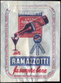 Timbre-monnaie 50 lires sous aachet papier imprimé type 1 - Ramazzotti - tonifica - rifresca - disseta - un Ramazzotti soda piace sempre - Italie - face